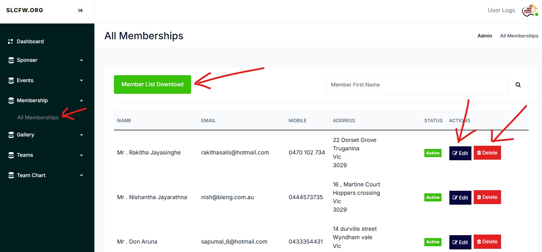 Screenshot for step 7: Manage Memberships