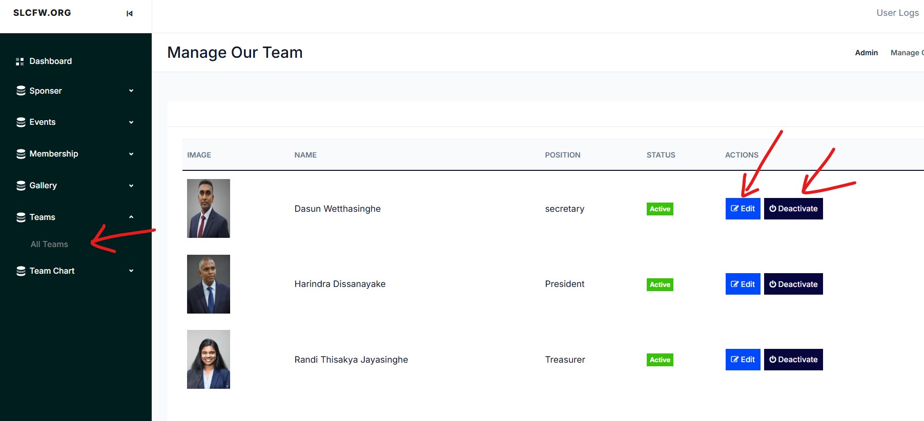 Screenshot for step 10: Manage the Team